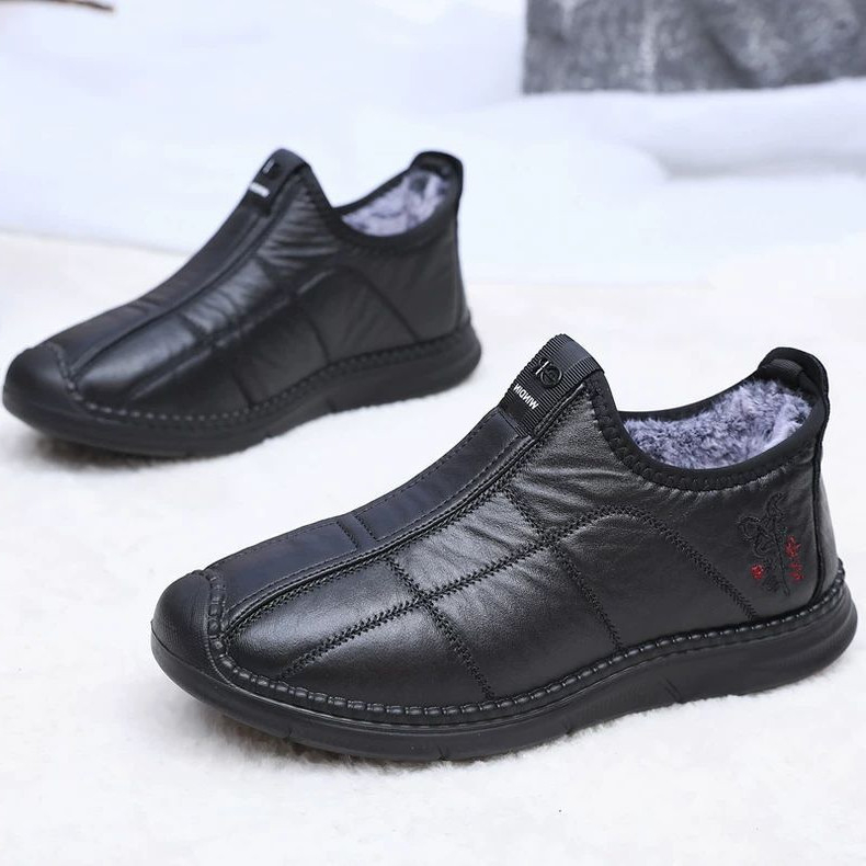 Tang Songfu muške zimske papuče od pamuka s fleesom, tople, slip-on s protukliznom PU potplatom, za unutarnju uporabu
