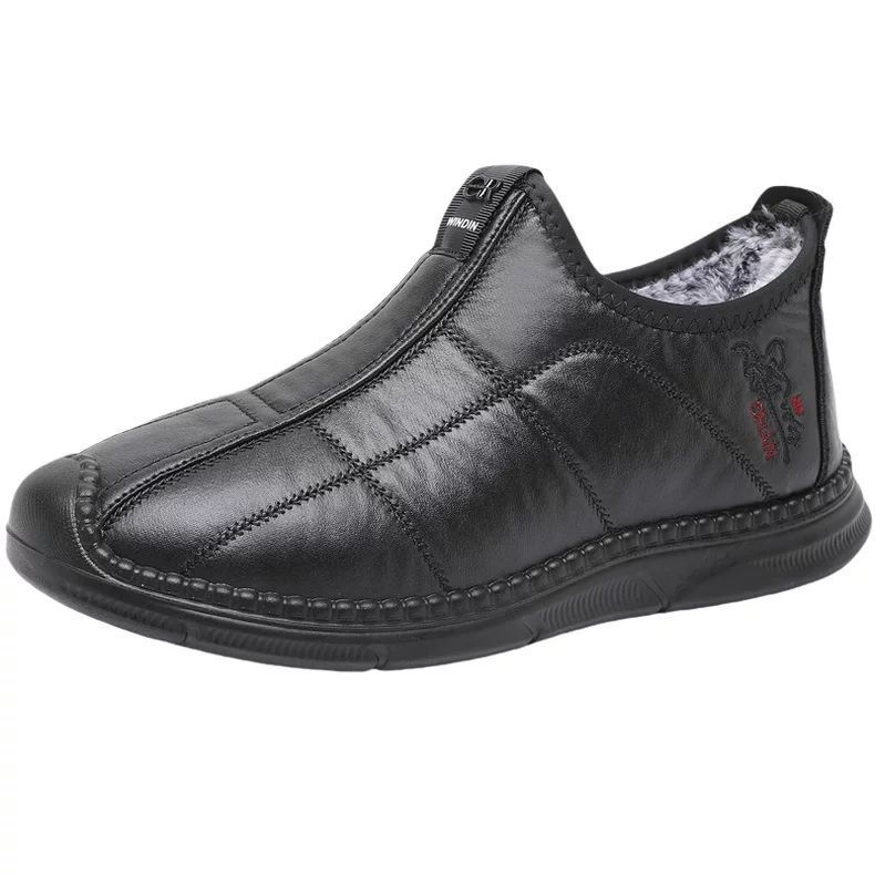Tang Songfu muške zimske papuče od pamuka s fleesom, tople, slip-on s protukliznom PU potplatom, za unutarnju uporabu