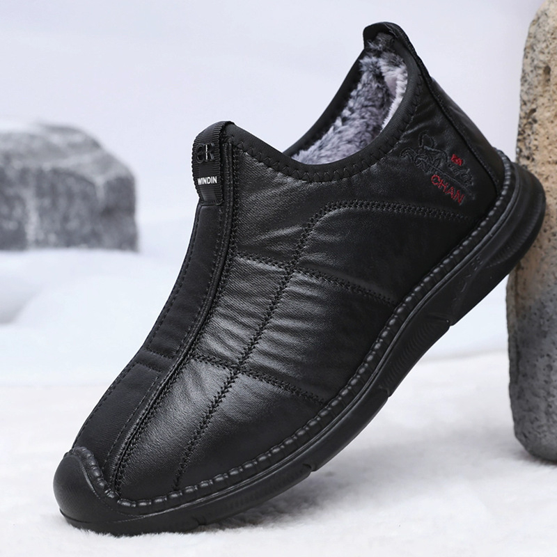 Tang Songfu muške zimske papuče od pamuka s fleesom, tople, slip-on s protukliznom PU potplatom, za unutarnju uporabu