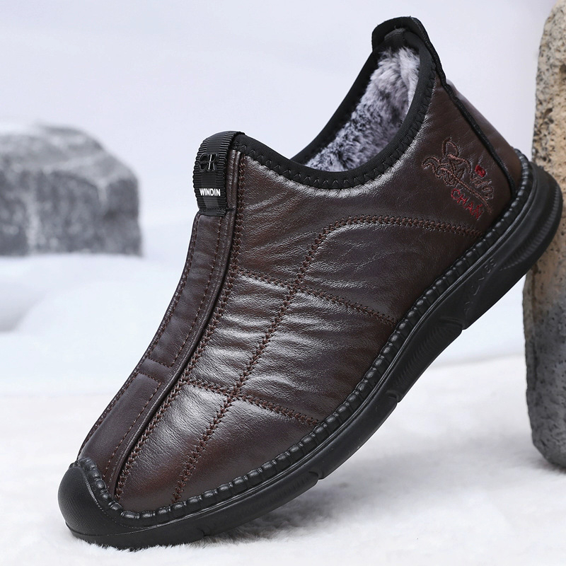 Tang Songfu muške zimske papuče od pamuka s fleesom, tople, slip-on s protukliznom PU potplatom, za unutarnju uporabu