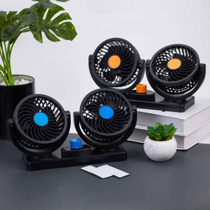 Automobilski ventilator USB 12V/24V, univerzalni, dvostruka glava, za auto i kućnu upotrebu