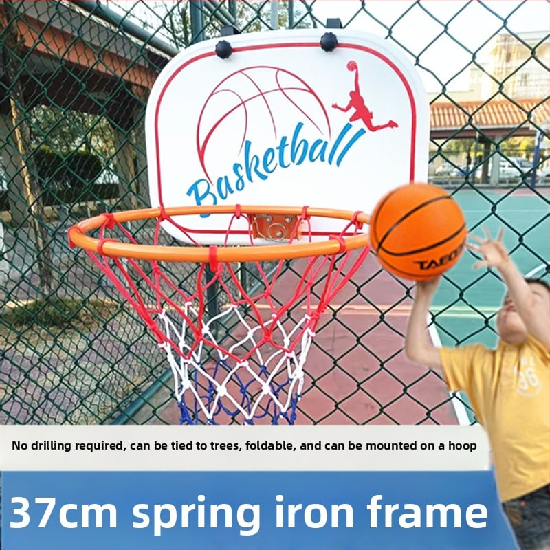 Összecsukható, hordozható kosárlabda kosár beltéri/kültéri használatra — öntöttvas konstrukció, kampó típusú felszerelés, tömeg 1,5 kg, tartozékok: háló, kampó és csavarok