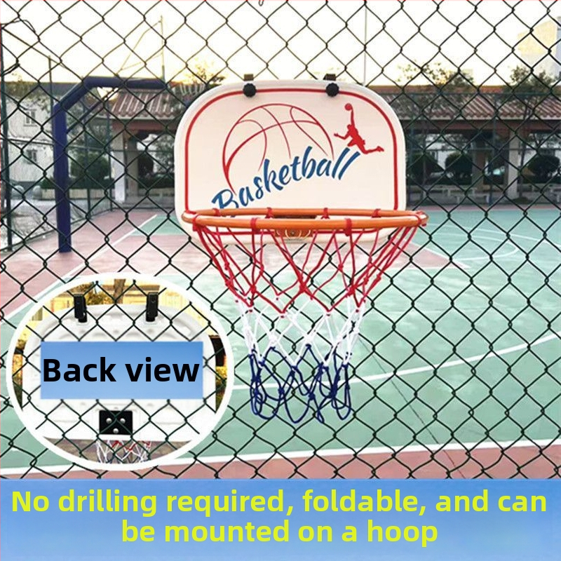 Összecsukható, hordozható kosárlabda kosár beltéri/kültéri használatra — öntöttvas konstrukció, kampó típusú felszerelés, tömeg 1,5 kg, tartozékok: háló, kampó és csavarok