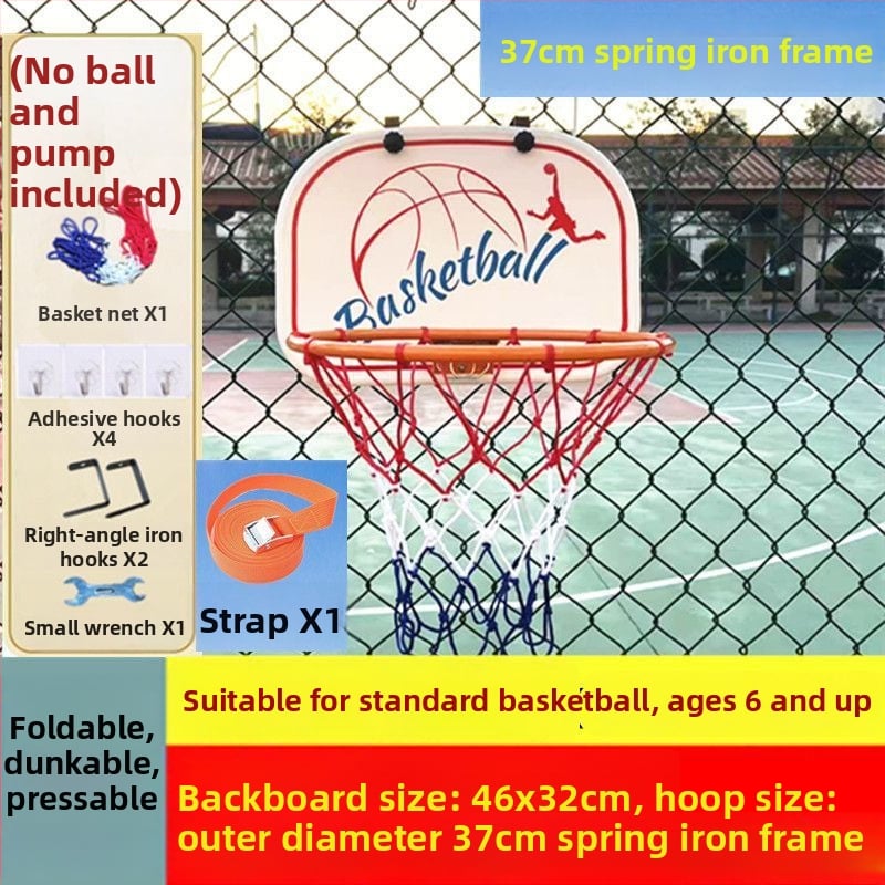 Összecsukható, hordozható kosárlabda kosár beltéri/kültéri használatra — öntöttvas konstrukció, kampó típusú felszerelés, tömeg 1,5 kg, tartozékok: háló, kampó és csavarok