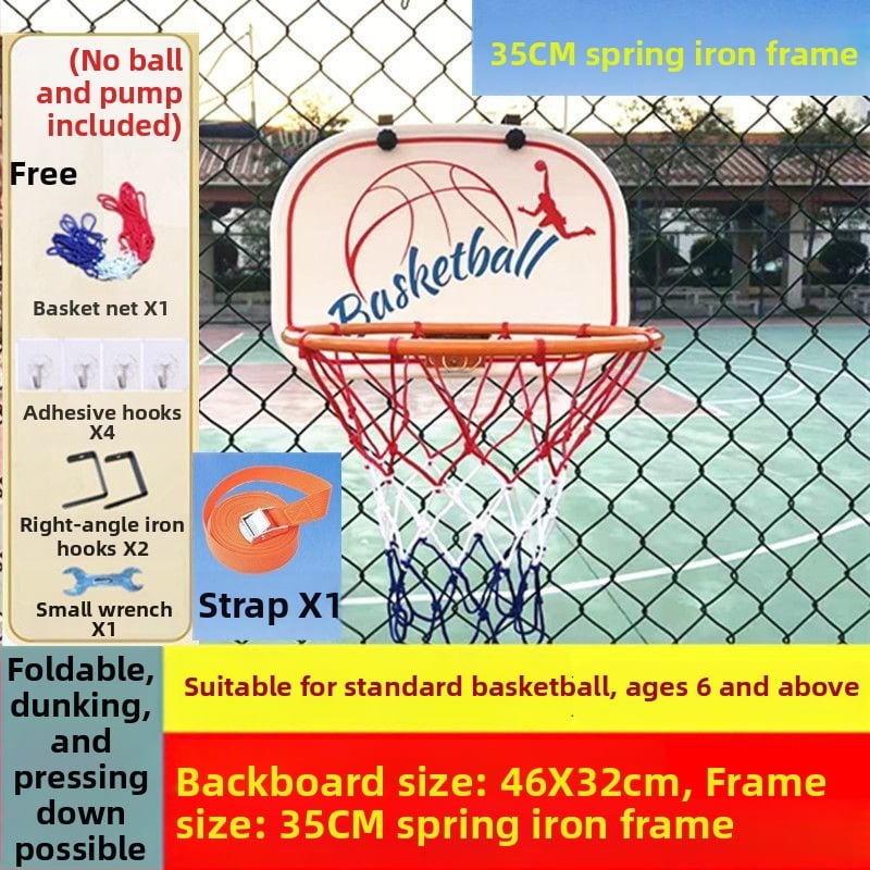 Összecsukható, hordozható kosárlabda kosár beltéri/kültéri használatra — öntöttvas konstrukció, kampó típusú felszerelés, tömeg 1,5 kg, tartozékok: háló, kampó és csavarok