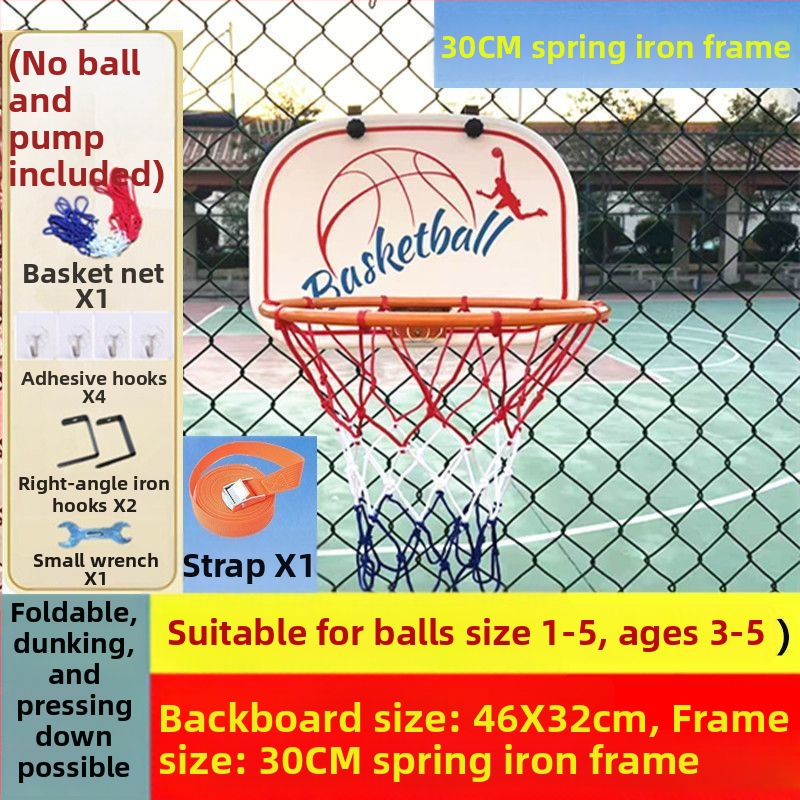 Összecsukható, hordozható kosárlabda kosár beltéri/kültéri használatra — öntöttvas konstrukció, kampó típusú felszerelés, tömeg 1,5 kg, tartozékok: háló, kampó és csavarok