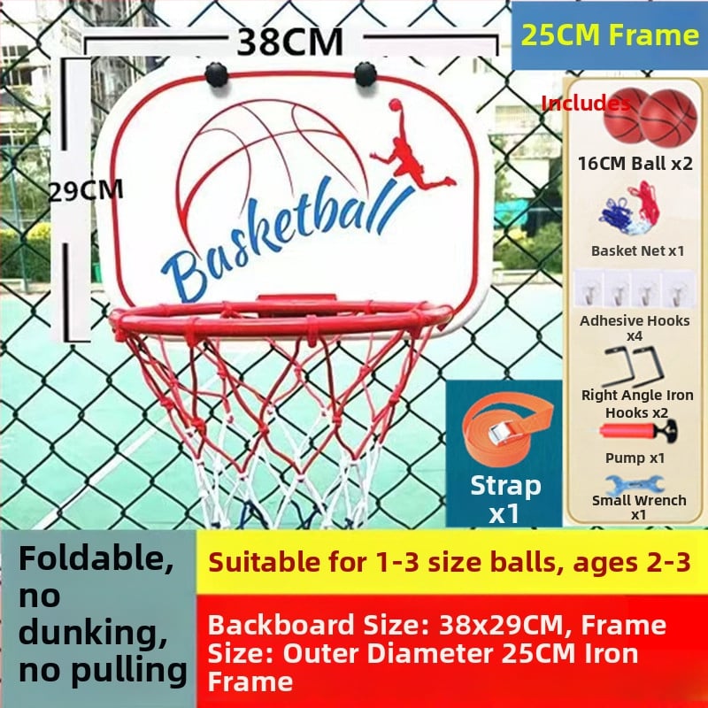 Összecsukható, hordozható kosárlabda kosár beltéri/kültéri használatra — öntöttvas konstrukció, kampó típusú felszerelés, tömeg 1,5 kg, tartozékok: háló, kampó és csavarok