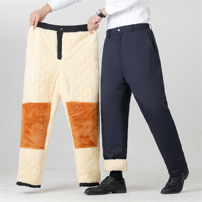 Muške hlače poslovno casual stila, japanski retro stil, ravni kroj, zatvarač, fleece podstava, 100% svila/kasmir