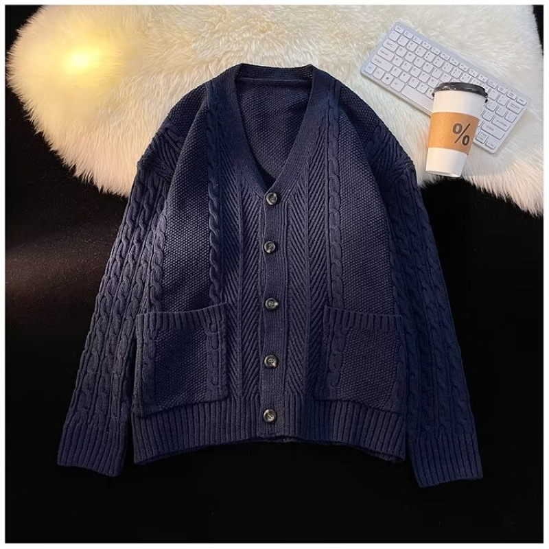 Kardigan džemper s jacquardom, V-izrez, slobodan kroj, pamuk-poliesterska smjesa