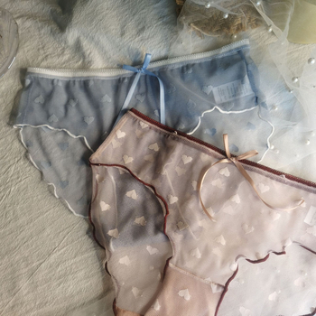 Chiloți pentru femei, stil japonez, dantelă jacquard, talie medie, căptușeală din bumbac, respirabil