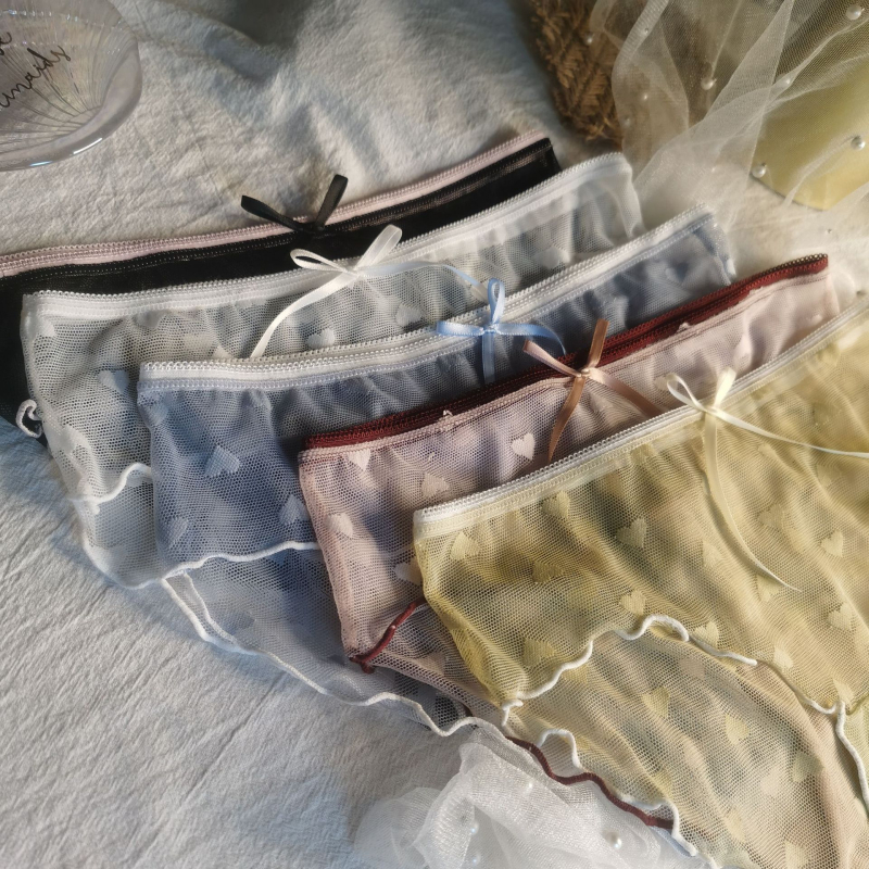 Chiloți pentru femei, stil japonez, dantelă jacquard, talie medie, căptușeală din bumbac, respirabil