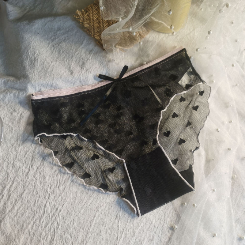 Chiloți pentru femei, stil japonez, dantelă jacquard, talie medie, căptușeală din bumbac, respirabil