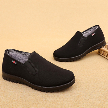 Muške zimske tenisice od platna slip-on s pliš unutrašnjosti, zaobljeni vrh, niski gornji dio, PU protuklizni potplat