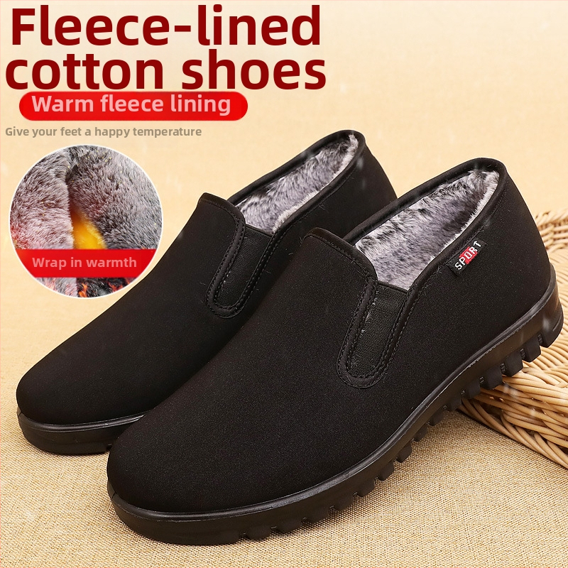 Muške zimske tenisice od platna slip-on s pliš unutrašnjosti, zaobljeni vrh, niski gornji dio, PU protuklizni potplat