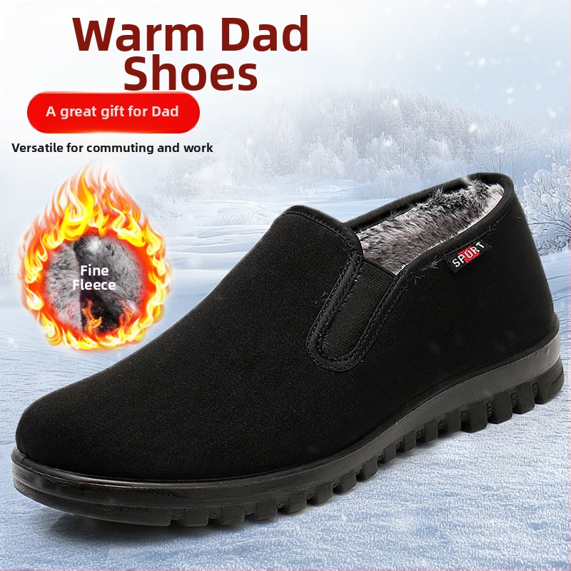 Muške zimske tenisice od platna slip-on s pliš unutrašnjosti, zaobljeni vrh, niski gornji dio, PU protuklizni potplat