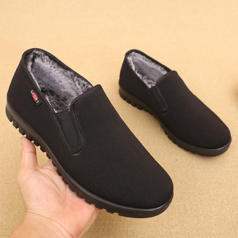 Muške zimske tenisice od platna slip-on s pliš unutrašnjosti, zaobljeni vrh, niski gornji dio, PU protuklizni potplat
