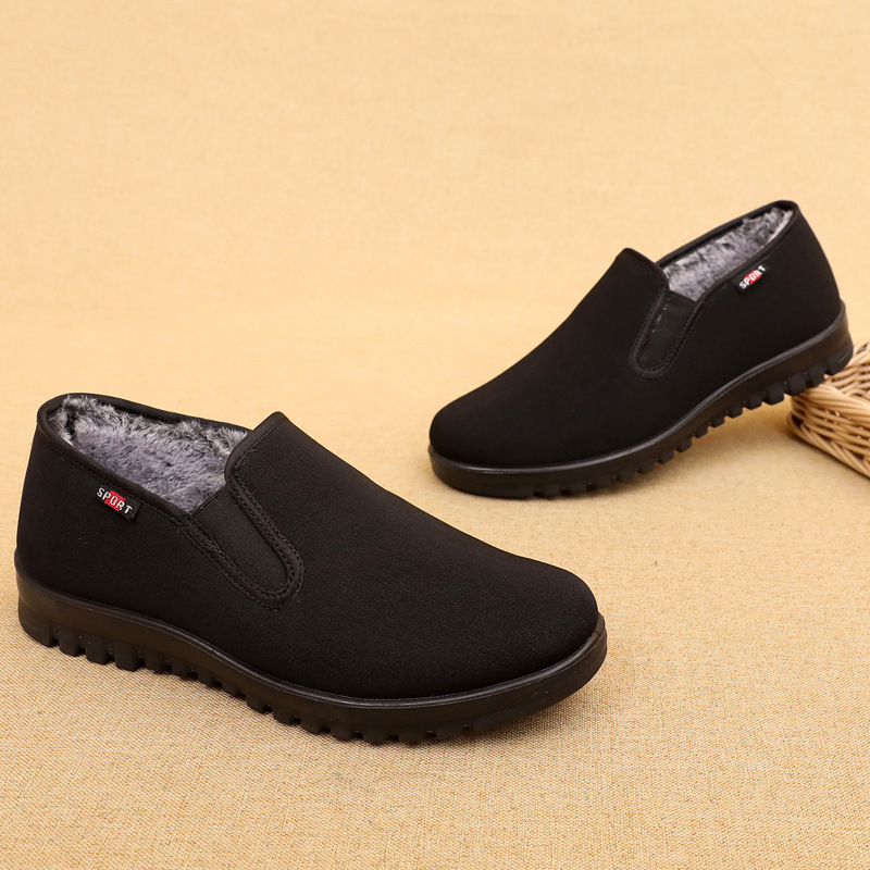 Muške zimske tenisice od platna slip-on s pliš unutrašnjosti, zaobljeni vrh, niski gornji dio, PU protuklizni potplat