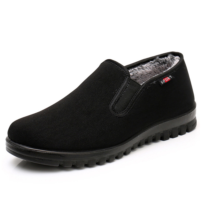 Muške zimske tenisice od platna slip-on s pliš unutrašnjosti, zaobljeni vrh, niski gornji dio, PU protuklizni potplat