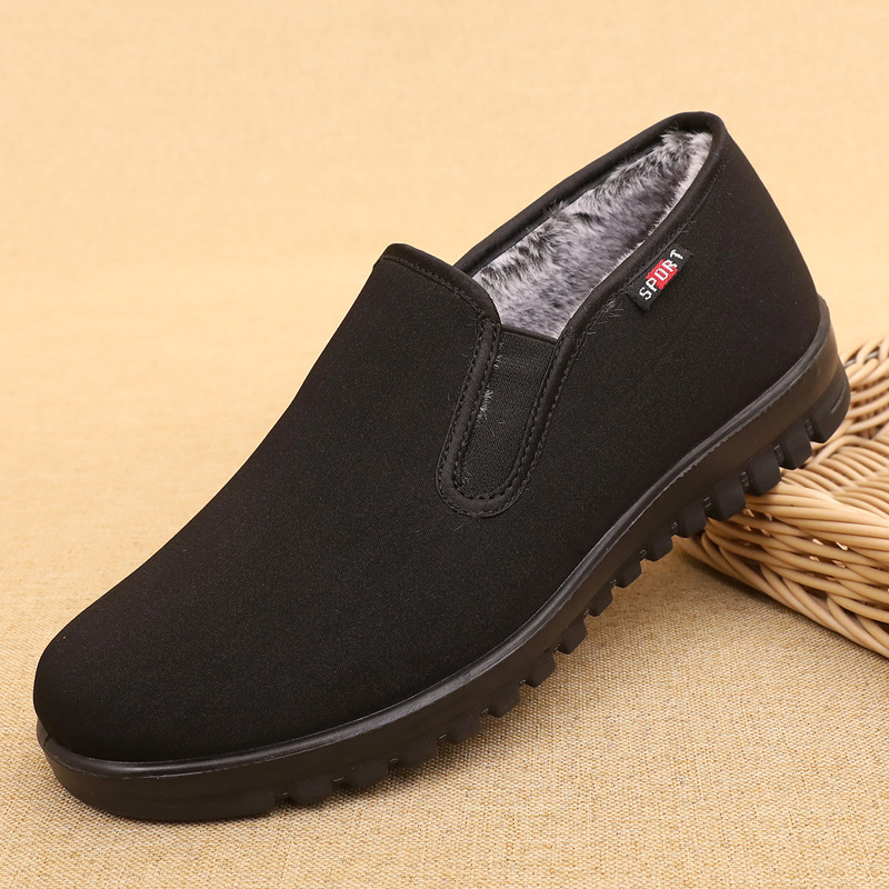 Muške zimske tenisice od platna slip-on s pliš unutrašnjosti, zaobljeni vrh, niski gornji dio, PU protuklizni potplat