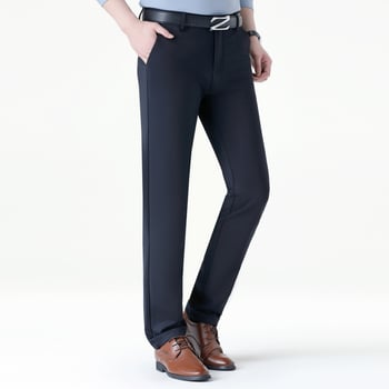 Pantaloni casual bărbați în stil coreean, croială dreaptă, talie medie-înaltă, fermoar, material gros