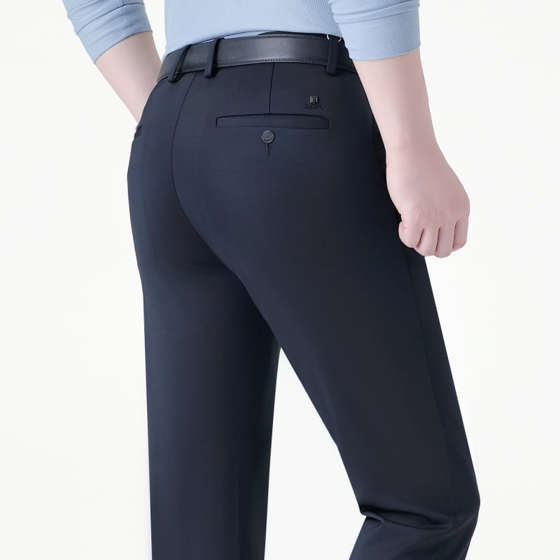 Pantaloni casual bărbați în stil coreean, croială dreaptă, talie medie-înaltă, fermoar, material gros