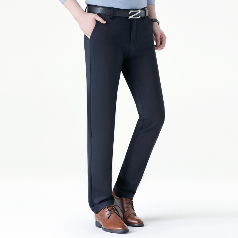 Pantaloni casual bărbați în stil coreean, croială dreaptă, talie medie-înaltă, fermoar, material gros