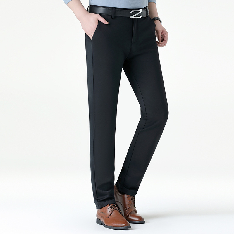 Pantaloni casual bărbați în stil coreean, croială dreaptă, talie medie-înaltă, fermoar, material gros