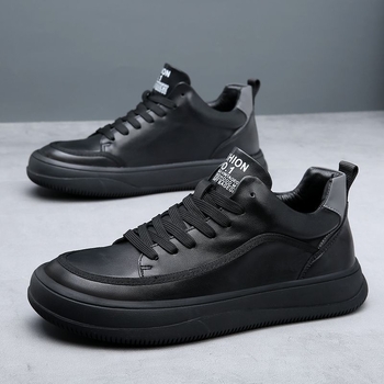 Adidași bărbați cu talpă groasă - piele sintetică, vârf rotund, PU branț, talpă din cauciuc, închidere cu șireturi