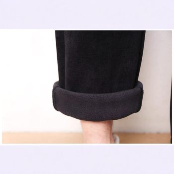 Pantaloni de iarnă pentru bărbați, stil casual-business, căptușeală din fleece, din amestec de bumbac, talie înaltă cu curea, închidere cu șnur, croială lejeră drept