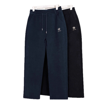 Pantaloni de iarnă pentru bărbați, stil casual-business, căptușeală din fleece, din amestec de bumbac, talie înaltă cu curea, închidere cu șnur, croială lejeră drept