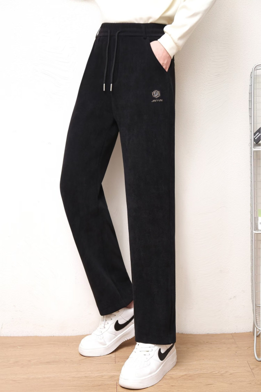 Pantaloni de iarnă pentru bărbați, stil casual-business, căptușeală din fleece, din amestec de bumbac, talie înaltă cu curea, închidere cu șnur, croială lejeră drept
