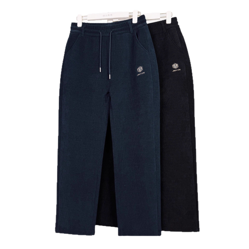 Pantaloni de iarnă pentru bărbați, stil casual-business, căptușeală din fleece, din amestec de bumbac, talie înaltă cu curea, închidere cu șnur, croială lejeră drept