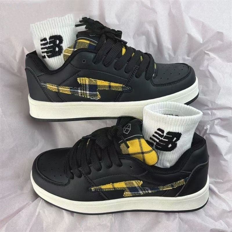Adidași unisex cu talpă groasă, design în carouri, partea superioară din PU artificial, talpă din cauciuc, șireturi