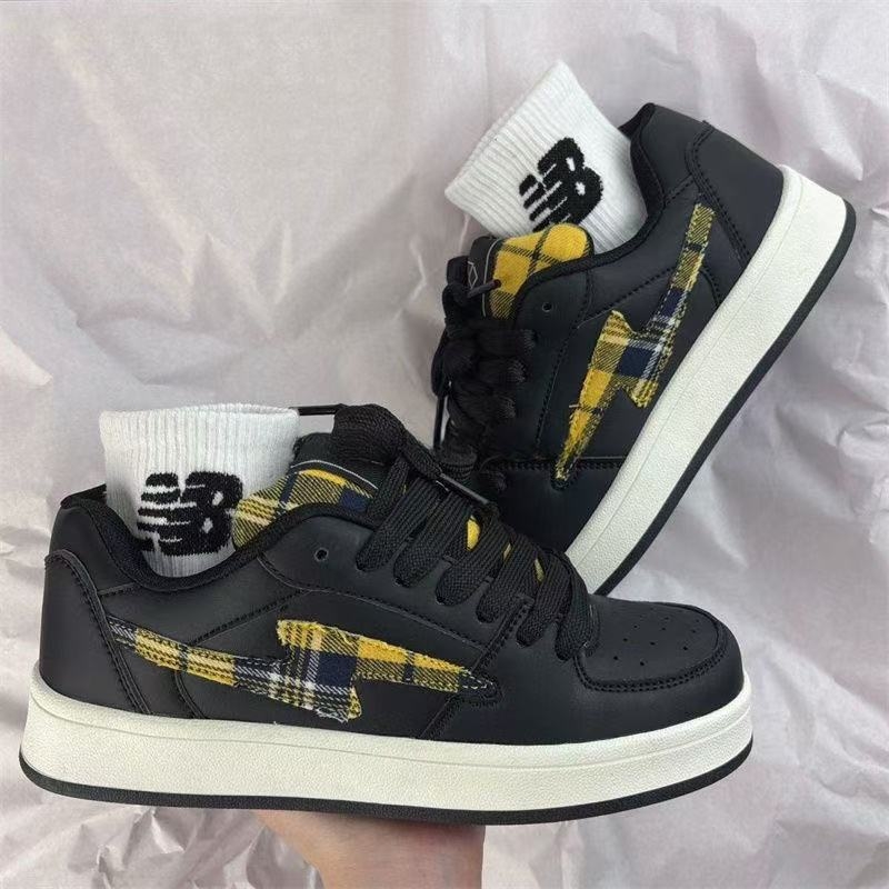 Adidași unisex cu talpă groasă, design în carouri, partea superioară din PU artificial, talpă din cauciuc, șireturi