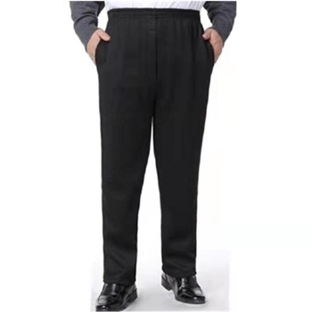 Pantaloni bărbați din bumbac tricotat, căptuți cu fleece, croială dreptă, talie înaltă, închidere cu șnur, pentru bărbați de vârstă mijlocie