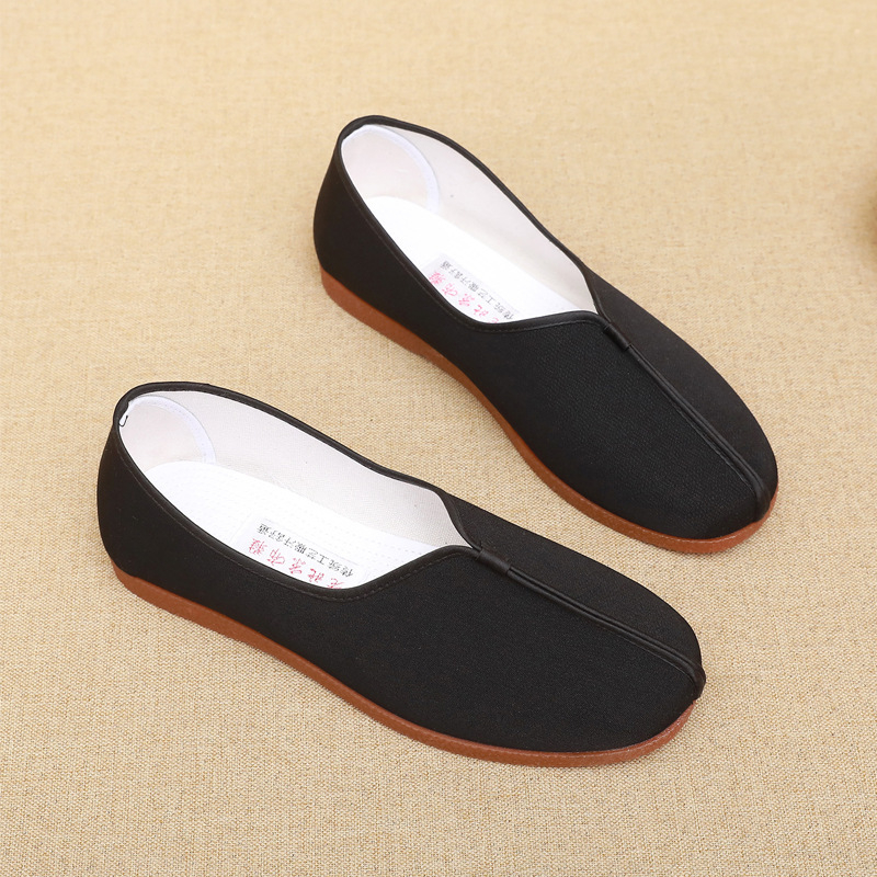 Pantofi de bumbac pentru bărbați, Stil Beijing vechi, Vârf rotund, Părtea superioară din bumbac, Talpă din tendoane de vițel, Înălțime joasă, Turnare prin injecție