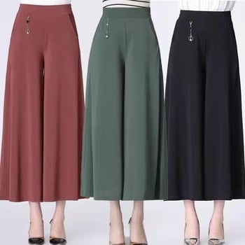 Casual hlače za žene plus veličine, poliester, cropped, visok pas, ravni kroj, opuštena silueta