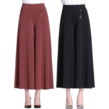Casual hlače za žene plus veličine, poliester, cropped, visok pas, ravni kroj, opuštena silueta