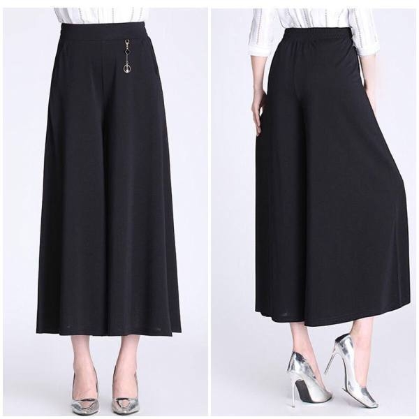 Casual hlače za žene plus veličine, poliester, cropped, visok pas, ravni kroj, opuštena silueta