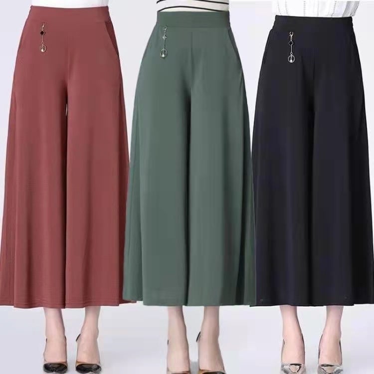 Casual hlače za žene plus veličine, poliester, cropped, visok pas, ravni kroj, opuštena silueta
