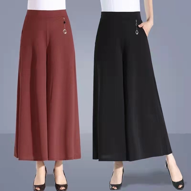 Casual hlače za žene plus veličine, poliester, cropped, visok pas, ravni kroj, opuštena silueta