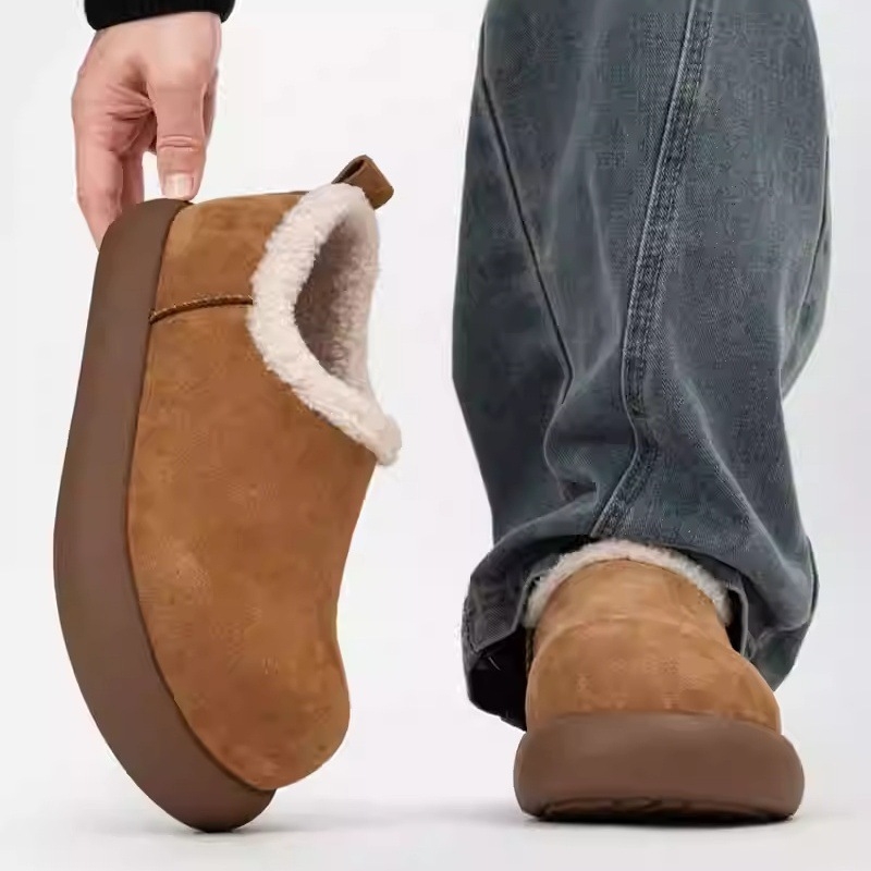 Muške zimske slip-on mokasine s flis izolacijom, gornji dio od umjetne kože, gumena potplat, okrugli vrh, debela potplat