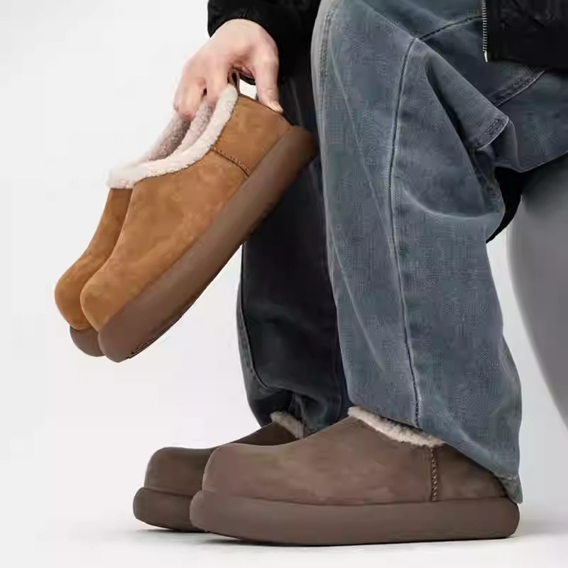 Muške zimske slip-on mokasine s flis izolacijom, gornji dio od umjetne kože, gumena potplat, okrugli vrh, debela potplat