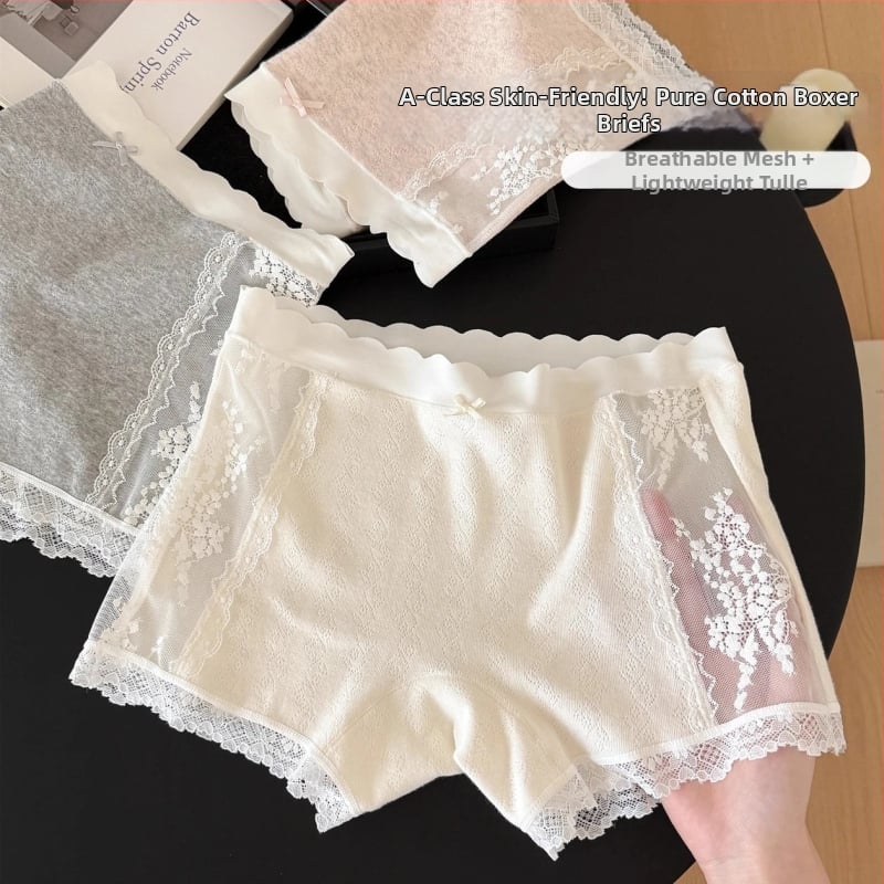 Dámske šortky z čipkovej sieťoviny, stredná výška pásu, zdvihnutie zadku, priedušné, nepriehľadné