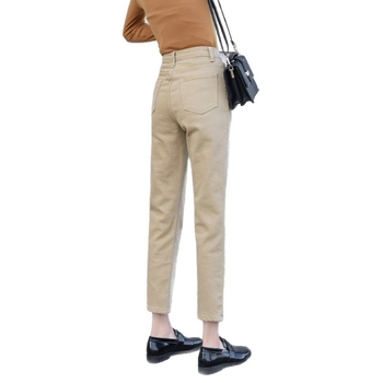 Дънкови панталони тип цигари - висока талия, дължина 3/4, полиестер 30–50%, средна дебелина, триизмерно декориране