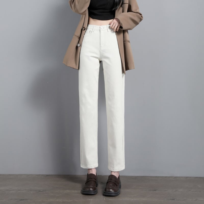 Дънкови панталони тип цигари - висока талия, дължина 3/4, полиестер 30–50%, средна дебелина, триизмерно декориране