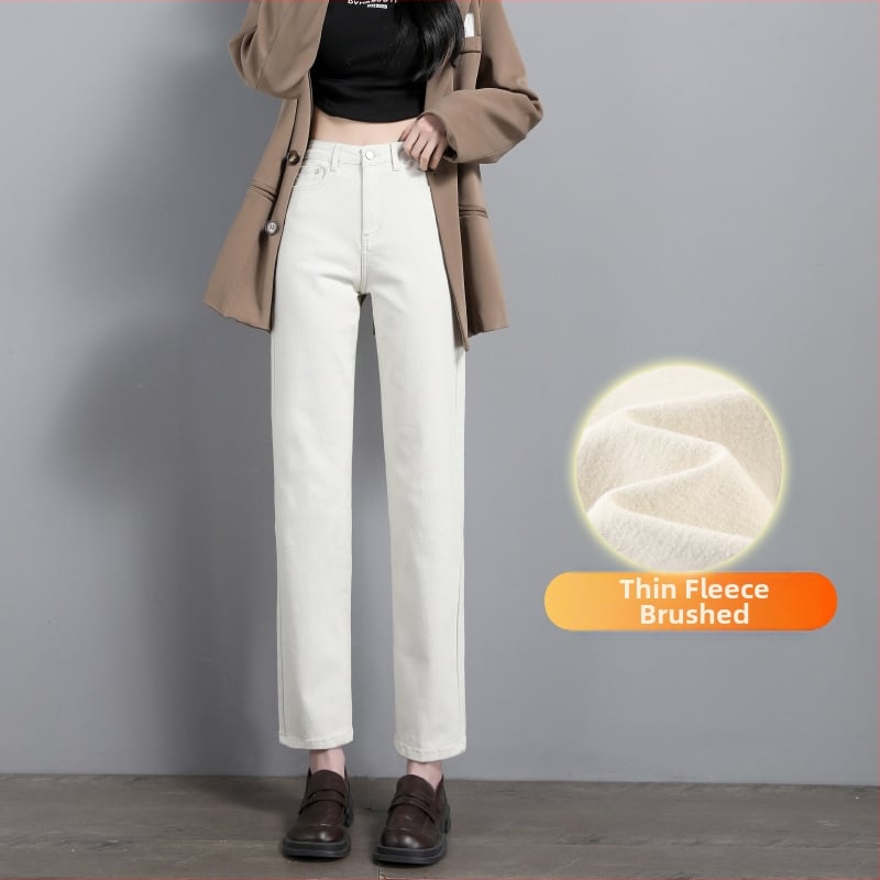 Дънкови панталони тип цигари - висока талия, дължина 3/4, полиестер 30–50%, средна дебелина, триизмерно декориране