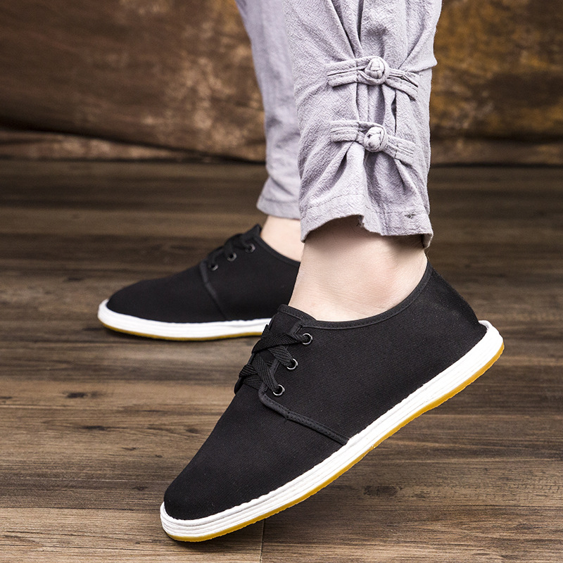 Muške cipele za poslovni i casual stil – okrugli vrh, gornji dio od pamukaste tkanine, vezanje, niski otvor, ravna potplat, šivani potplat