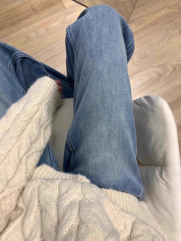 Дънкови джинси, прави крачоли, висока талия, подплатени полар, плътен деним с 50–70% памук и под 30% полиестер