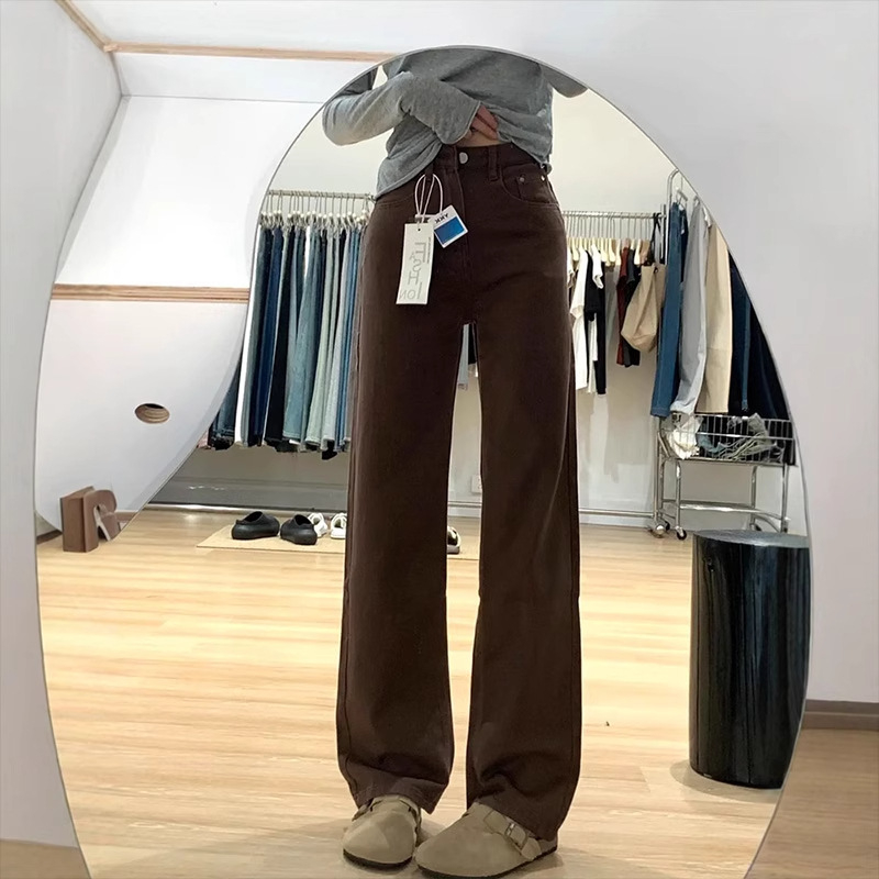 Дънкови джинси, прави крачоли, висока талия, подплатени полар, плътен деним с 50–70% памук и под 30% полиестер